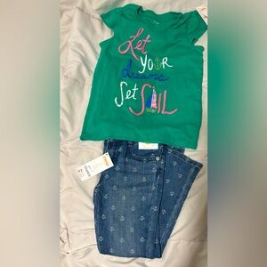 Gymboree kids Nautical Set Green Graphic Tee and Blue Anchor Jeans Set